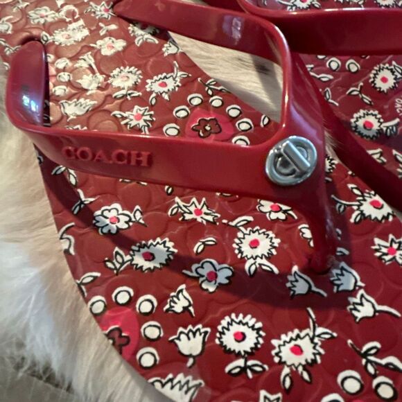 COACH Red Flip Flops - Picture 2 of 5